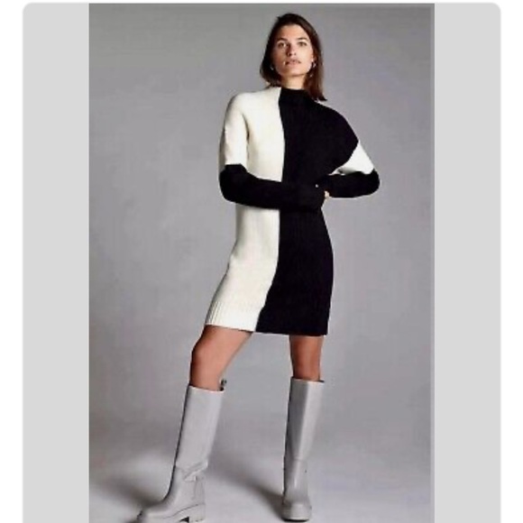 Daily Practice Sweater Dress | Tunic, Mock Neck, Long Sleeve Black Ivory Size M - Picture 6 of 11